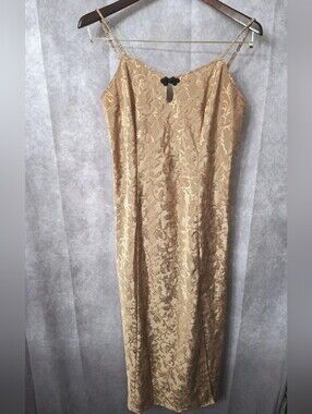 Elegant Gold Jacquard Slip Dress with Delicate Straps